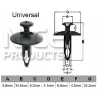 Nice AF038 Universal Black Plastic Automotive Fastener Clips - Sold as x10