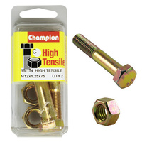 Champion BM154 Metric High Tensile Bolts & Nuts M12 x 1.25 x 75mm Pack of 2