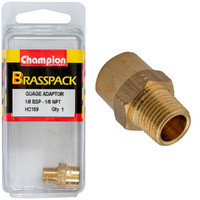 Champion Fasteners HC159 Gauge Adaptor Brass 1/8" BSP Male - 1/8" NPT Female