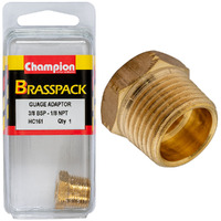 Champion Fasteners HC161 Gauge Adaptor Brass 3/8" BSP Male - 1/8" NPT Female