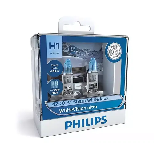 Philips 12258WVUSM White Vision Ultra H1 12V 55W Headlight Globes Inc Parker Twin Pack