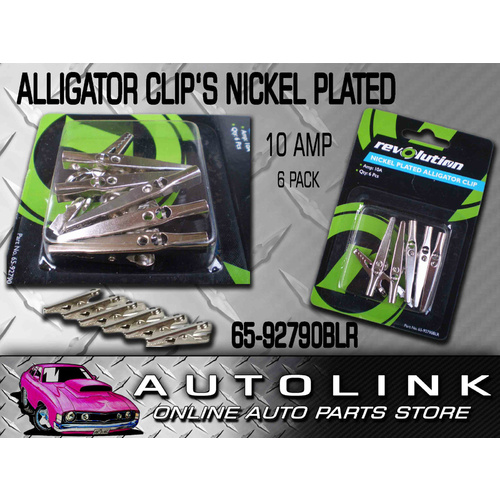 ALLIGATOR TEST CLIPS POSITIVE OR NEGATIVE NICKEL PLATED 10 AMP RATING 6 PACK 2"