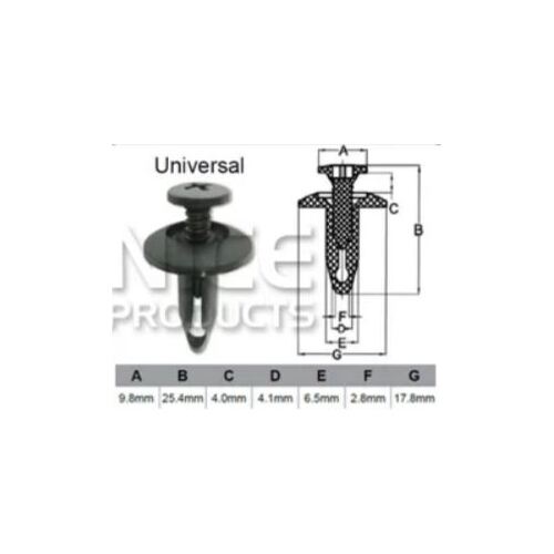 Nice AF036 Universal Black Plastic Automotive Fastener Clips - Sold as x10