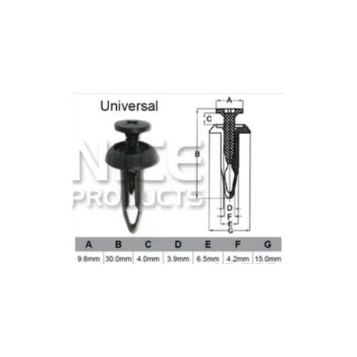 Nice AF037 Universal Black Plastic Automotive Fastener Clip - Sold as Each