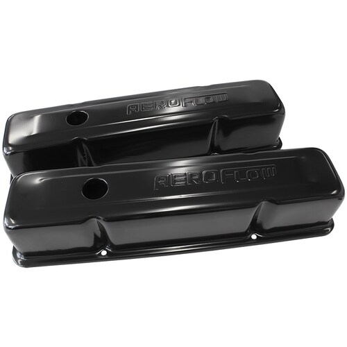 Aeroflow AF1822-5000 Black Steel Valve Covers for SB Chev V8 with Logo Tall