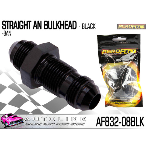 AEROFLOW STRAIGHT AN BULKHEAD FITTING -8AN BLACK FINISH ( AF832-08BLK )