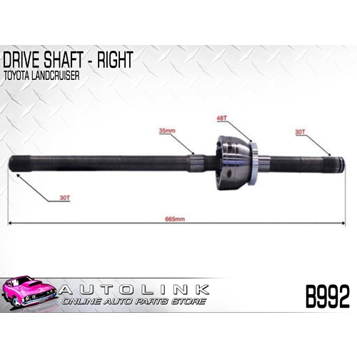 DRIVESHAFT RIGHT FRONT FOR TOYOTA LANDCRUISER FZJ80 4.5L 1FZFE 1992-98 NO ABS