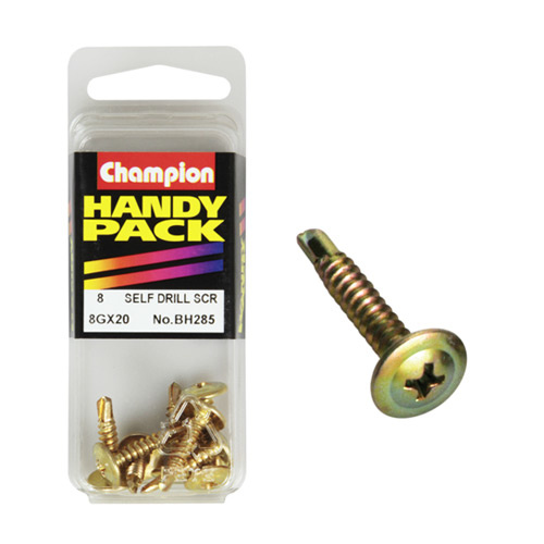 CHAMPION FASTENERS BH285 SELF DRILLING SCREWS 8g x 18mm x 20mm PACK OF 8