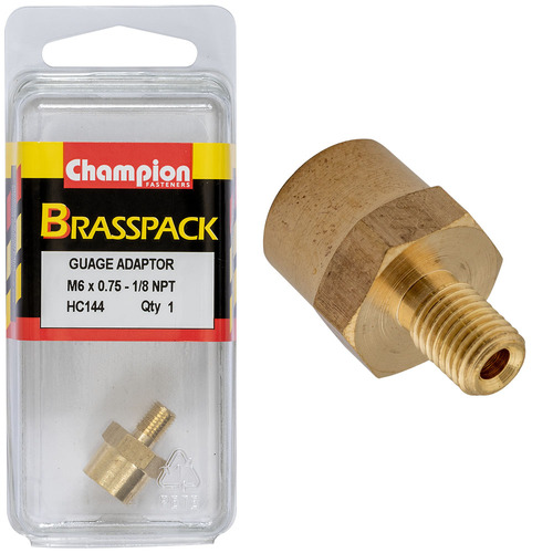 Champion Fasteners HC144 Gauge Adaptor Brass M6 x 0.75 Male - 1/8 NPT Female