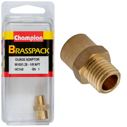 Champion Fasteners HC148 Gauge Adaptor Brass M10 x 1.25 Male - 1/8 NPT Female