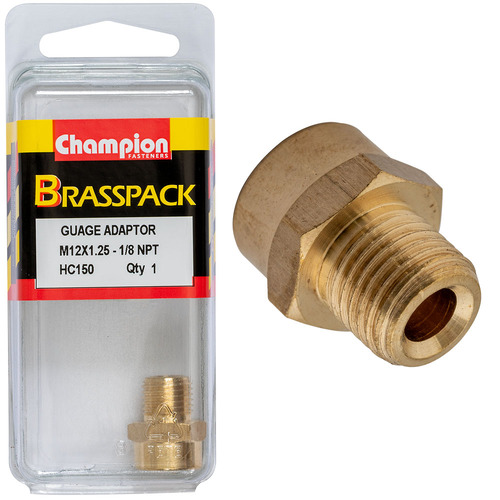 Champion Fasteners HC150 Gauge Adaptor Brass M12 x 1.25 Male - 1/8 NPT Female