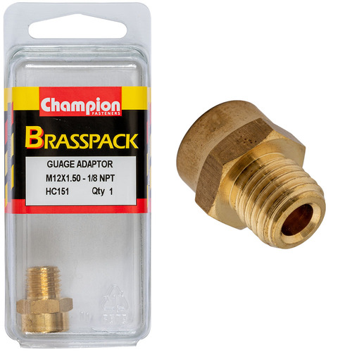 Champion Fasteners HC151 Gauge Adaptor Brass M12 x 1.50 Male - 1/8 NPT Female