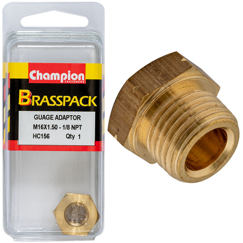 Champion Fasteners HC156 Gauge Adaptor Brass M16 x 1.50 Male - 1/8 NPT Female