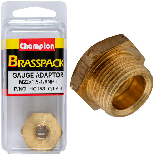 Champion Fasteners HC158 Gauge Adaptor Brass M22 x 1.50 Male - 1/8 NPT Female