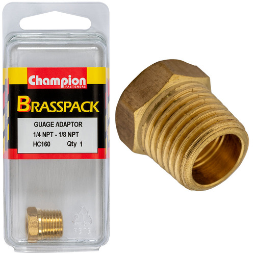 Champion Fasteners HC160 Gauge Adaptor Brass 1/4" NPT Male - 1/8" NPT Female