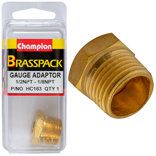 Champion Fasteners HC163 Gauge Adaptor Brass 1/2" NPT Male - 1/8" NPT Female