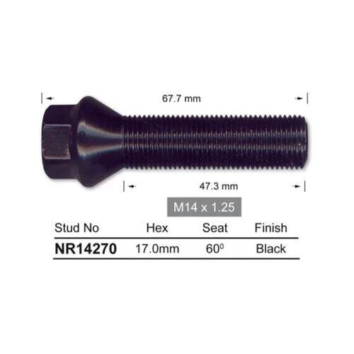 Nice NR14270 Long Black Wheel Bolt Stud for BMX X3 X4 X5 X6 Front or Rear x1