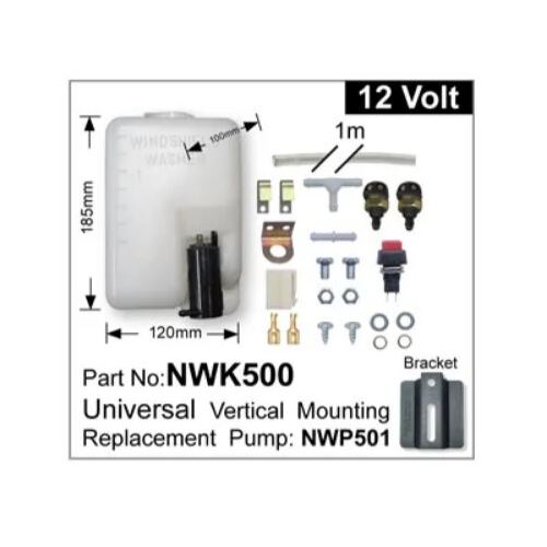 Nice NWK500 Universal Windscreen Washer Pump & Bottle Kit 12V Vertical Mount