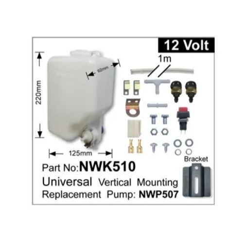 Nice NWK510 Universal Windscreen Washer Pump & Bottle Kit 12V Vertical Mount