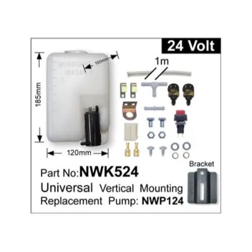 Nice NWK524 Universal Windscreen Washer Pump & Bottle Kit 24V Vertical Mount