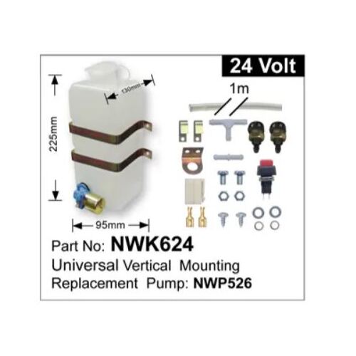 Nice NWK624 Universal Windscreen Washer Pump & Bottle Kit 24V Vertical Mount