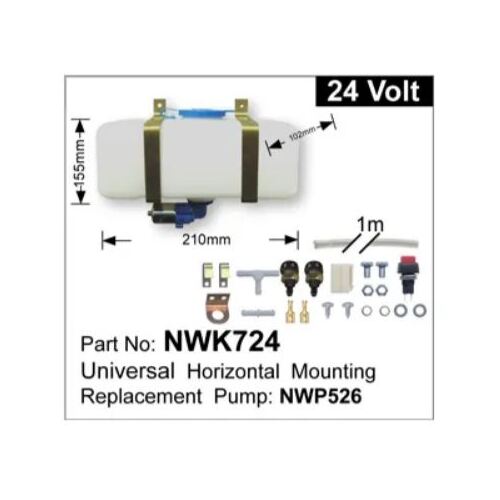 Nice NWK724 Universal Windscreen Washer Pump & Bottle Kit 24V Horizontal Mount