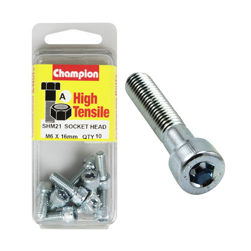 CHAMPION SHM21 HIGH TENSILE HEX HEAD BOLTS METRIC 6mm x 16mm PACK OF 10