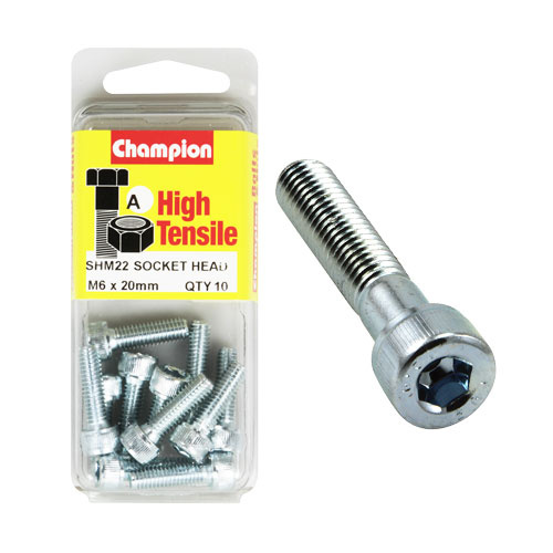 CHAMPION SHM22 HIGH TENSILE HEX HEAD BOLTS METRIC 6mm x 20mm PACK OF 10