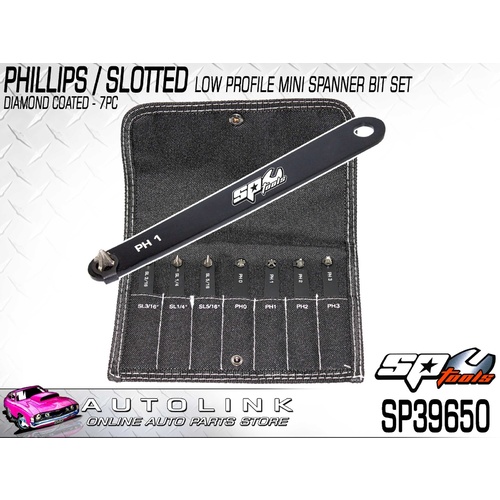 SP TOOLS 7PC PHILLIPS / SLOTTED LOW PROFILE MINI SPANNER BIT SET SP39650